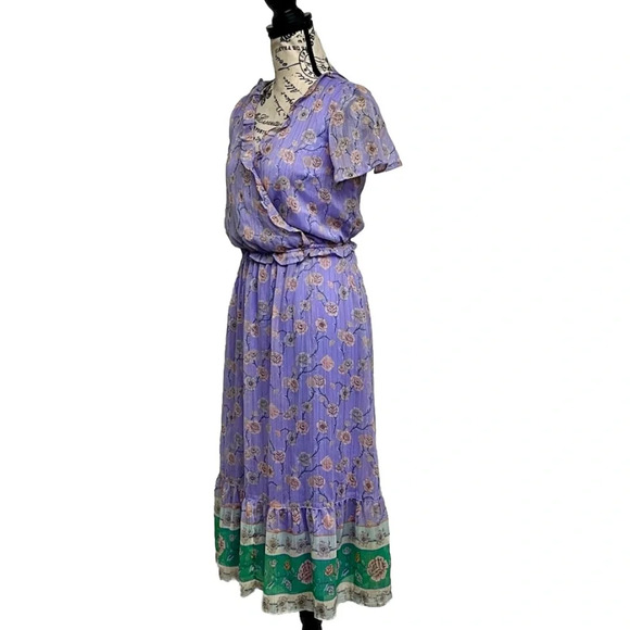 Lauren Conrad XS Flutter Sleeve Wrap Midi Dress Bouquet floral Prep Cottegecore - Picture 3 of 11